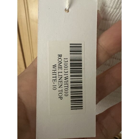 Reformation Rome White 100% Linen Puff Sleeve Smocked Cropped Peasant Top Sz 10 - Picture 8 of 9